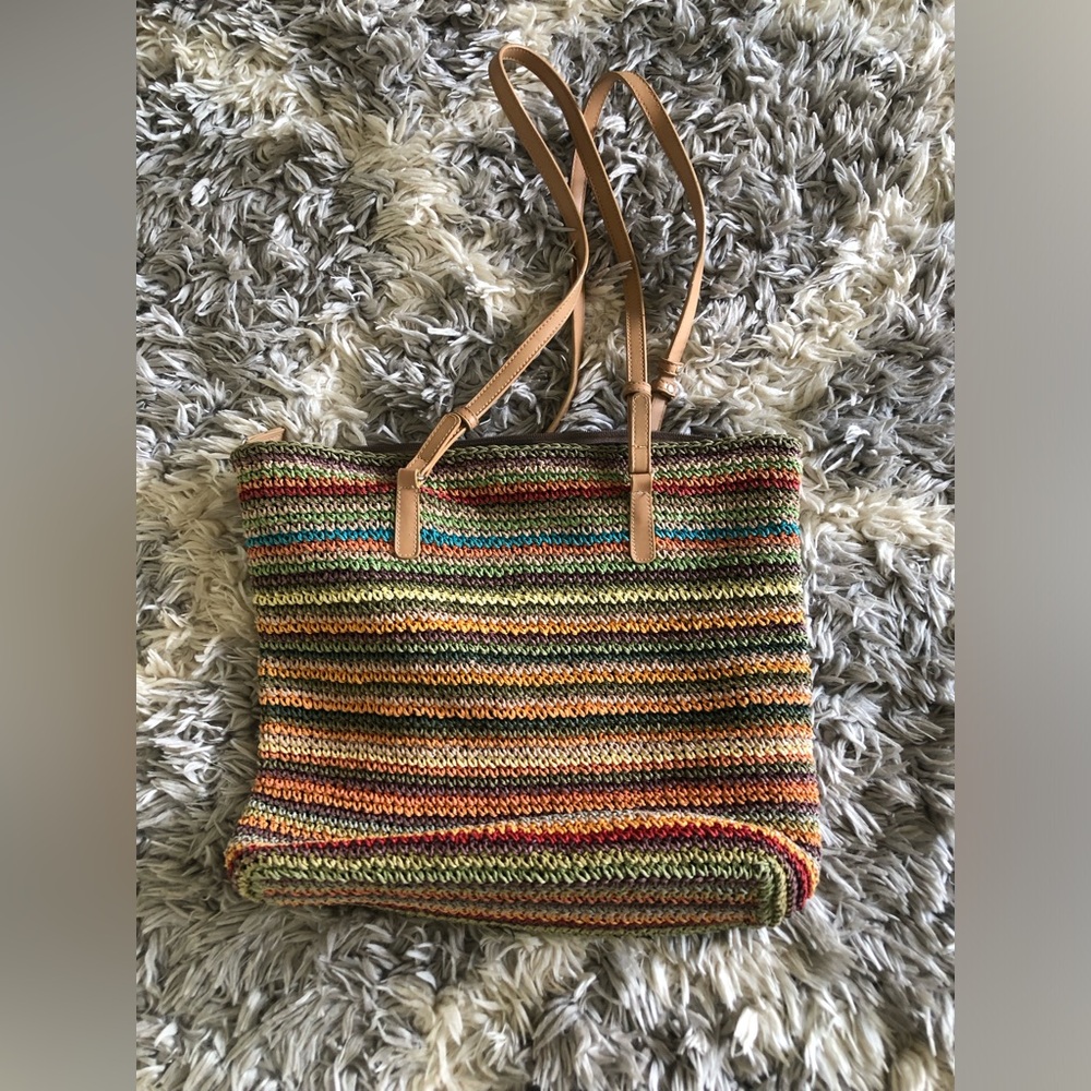 Multicolor Striped Knit Tote Bag